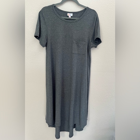 LuLaRoe Dresses & Skirts - LulaRoe Carly High Low Midi Casual Short Sleeve Dress T-Shirt Dress Gray Flowy